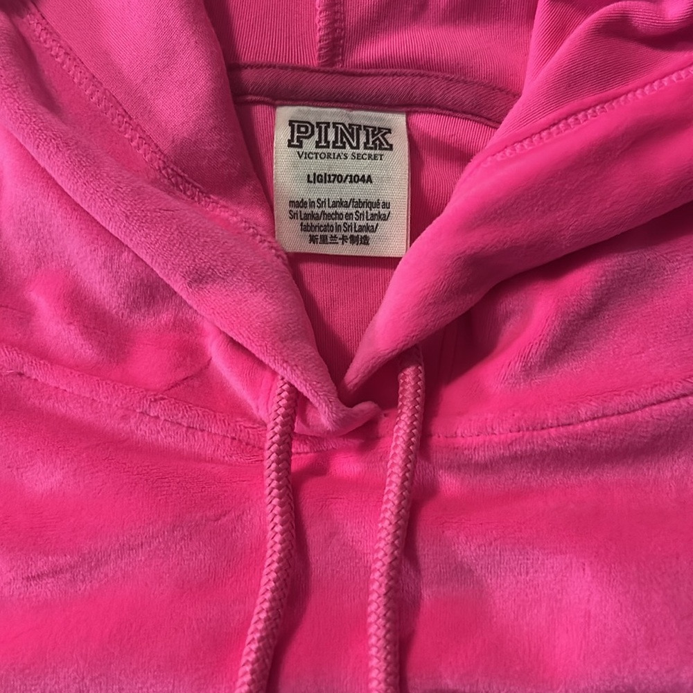 Super soft PINK velour hot pink hoodie with pockets. - Picture 2 of 5